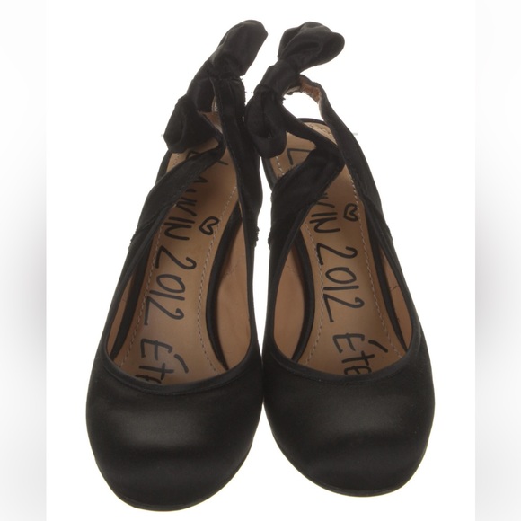 Lanvin Black Satin Bow Slingback Pumps, Size 7 - Picture 2 of 15